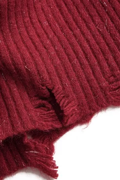 MICAS Knit Sets-Asymmetrical Top And Skirt Set BURGUNDY