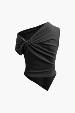 MICAS Skirt Sets-Asymmetrical Twist Top And High Waist Maxi Skirt Set