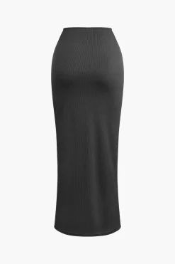 MICAS Skirt Sets-Asymmetrical Twist Top And High Waist Maxi Skirt Set