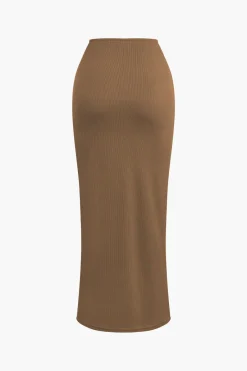 MICAS Skirt Sets-Asymmetrical Twist Top And High Waist Maxi Skirt Set