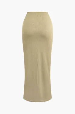 MICAS Skirt Sets-Asymmetrical Twist Top And High Waist Maxi Skirt Set