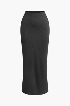 MICAS Skirt Sets-Asymmetrical Twist Top And High Waist Maxi Skirt Set