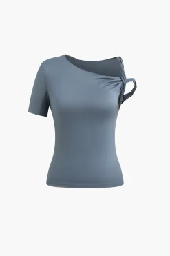 MICAS Pant Sets|Vacation Sets-Asymmetrical Twisted Top And Flared Pants Set BLUE