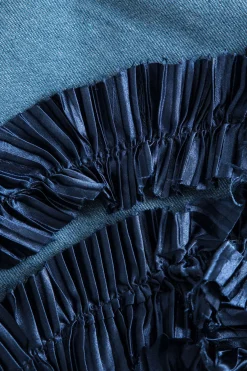 MICAS Skirts-Asymmetrical Zipper Denim Skirt MID WASH BLUE