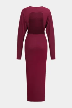 MICAS Long Sleeve Dresses|Maxi Dresses-Backless Cut Out Long Sleeve Maxi Dress BURGUNDY