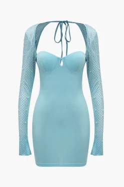 MICAS Mini Dresses-Backless Tie-Up Pearl Mini Dress