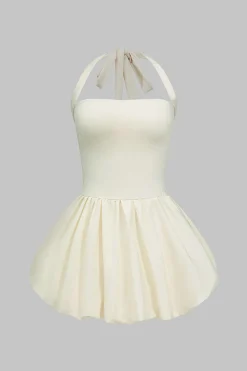 MICAS Mini Dresses-Backless Tie-Up Sleeveless Mini Dress IVORY