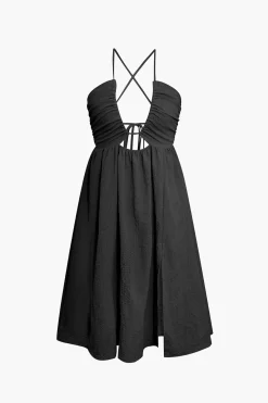 MICAS Midi Dresses-Backless V-neck Slit Midi Dress