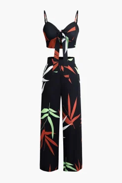 MICAS Pant Sets|Vacation Sets-Bamboo Leaf Print Knot Cami Top And Pants Set