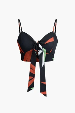 MICAS Pant Sets|Vacation Sets-Bamboo Leaf Print Knot Cami Top And Pants Set