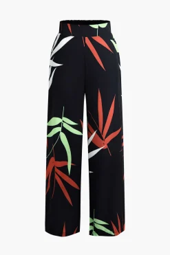 MICAS Pant Sets|Vacation Sets-Bamboo Leaf Print Knot Cami Top And Pants Set