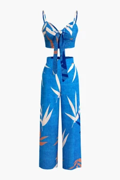 MICAS Pant Sets|Vacation Sets-Bamboo Leaf Print Knot Cami Top And Pants Set