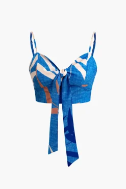 MICAS Pant Sets|Vacation Sets-Bamboo Leaf Print Knot Cami Top And Pants Set