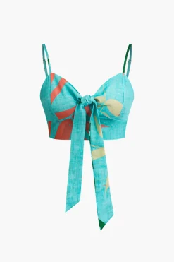 MICAS Pant Sets|Vacation Sets-Bamboo Leaf Print Knot Cami Top And Pants Set