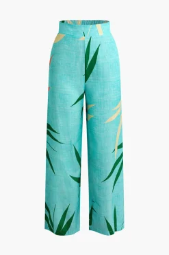 MICAS Pant Sets|Vacation Sets-Bamboo Leaf Print Knot Cami Top And Pants Set