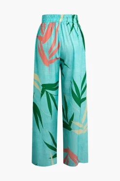 MICAS Pant Sets|Vacation Sets-Bamboo Leaf Print Knot Cami Top And Pants Set