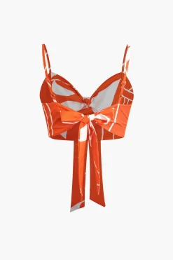 MICAS Pant Sets|Vacation Sets-Bamboo Leaf Print Knot Cami Top And Pants Set