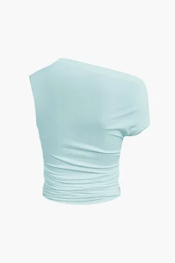 MICAS Skirt Sets|Vacation Sets-Basic Asymmetrical Ruched Crop Top And Tie Mini Skirt Set