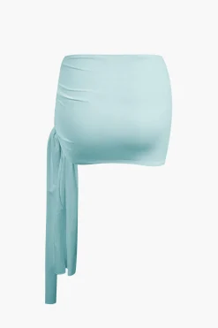 MICAS Skirt Sets|Vacation Sets-Basic Asymmetrical Ruched Crop Top And Tie Mini Skirt Set