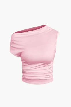 MICAS Skirt Sets|Vacation Sets-Basic Asymmetrical Ruched Crop Top And Tie Mini Skirt Set