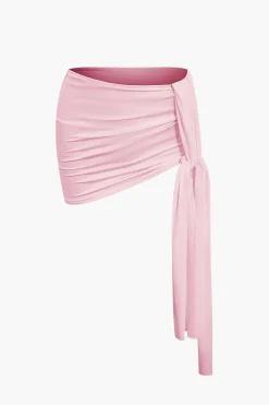 MICAS Skirt Sets|Vacation Sets-Basic Asymmetrical Ruched Crop Top And Tie Mini Skirt Set