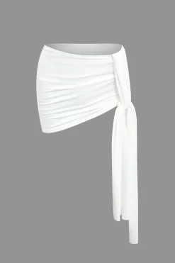 MICAS Skirt Sets|Vacation Sets-Basic Asymmetrical Ruched Crop Top And Tie Mini Skirt Set