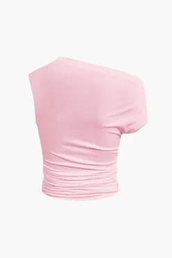 MICAS Skirt Sets|Vacation Sets-Basic Asymmetrical Ruched Crop Top And Tie Mini Skirt Set