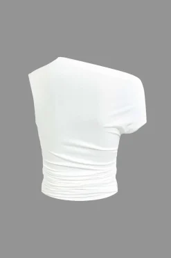 MICAS Skirt Sets|Vacation Sets-Basic Asymmetrical Ruched Crop Top And Tie Mini Skirt Set