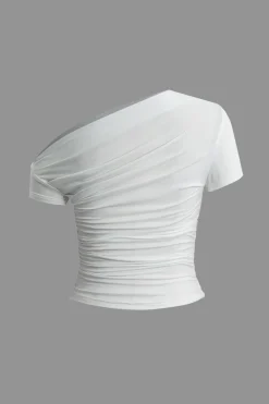 MICAS T-Shirts-Basic Asymmetrical Ruched T-shirt