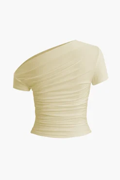 MICAS T-Shirts-Basic Asymmetrical Ruched T-shirt
