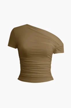 MICAS T-Shirts-Basic Asymmetrical Ruched T-shirt