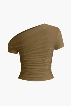 MICAS T-Shirts-Basic Asymmetrical Ruched T-shirt