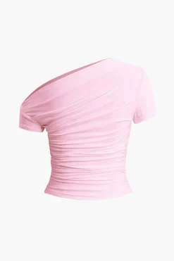 MICAS T-Shirts-Basic Asymmetrical Ruched T-shirt