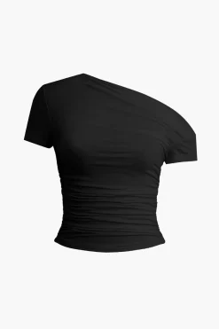 MICAS T-Shirts-Basic Asymmetrical Ruched T-shirt