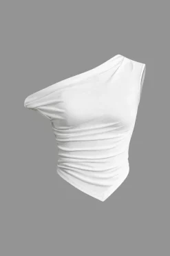 MICAS T-Shirts-Basic Asymmetrical Twist Ruched T-shirt