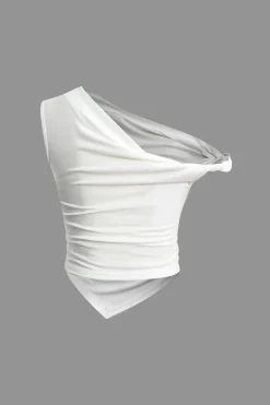 MICAS T-Shirts-Basic Asymmetrical Twist Ruched T-shirt