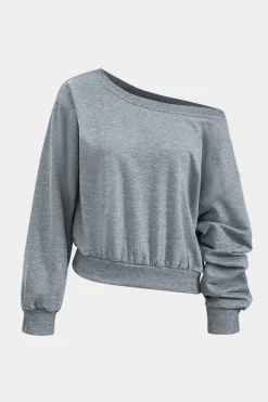 MICAS Skirt Sets-Basic Asymmetry Long Sleeve Top And Skirt Set GRAY