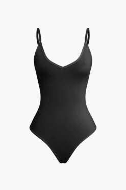 MICAS Bodysuits-Basic Braided Tie V-neck Cami Bodysuit