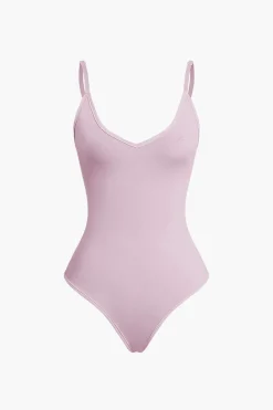 MICAS Bodysuits-Basic Braided Tie V-neck Cami Bodysuit