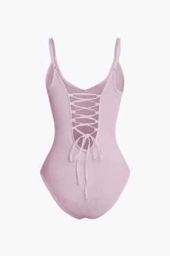 MICAS Bodysuits-Basic Braided Tie V-neck Cami Bodysuit