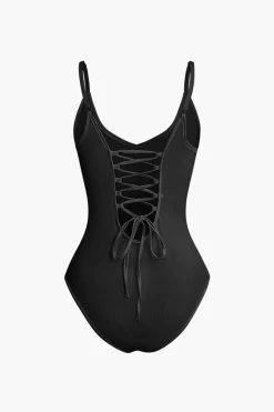 MICAS Bodysuits-Basic Braided Tie V-neck Cami Bodysuit