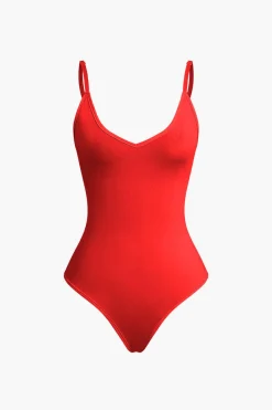 MICAS Bodysuits-Basic Braided Tie V-neck Cami Bodysuit