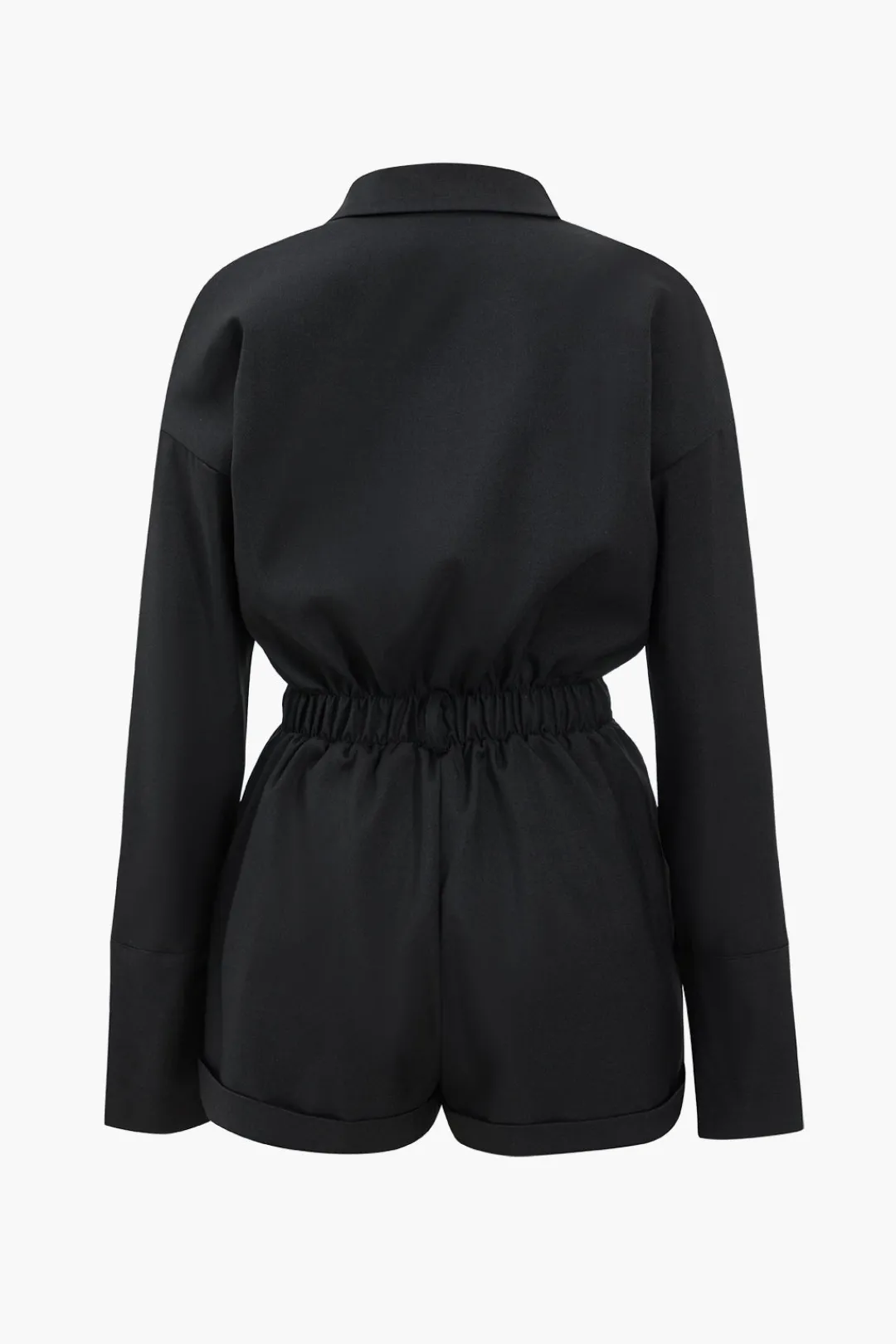 MICAS Jumpsuits & Rompers-Basic Button-Front Pocket Long Sleeve Romper BLACK