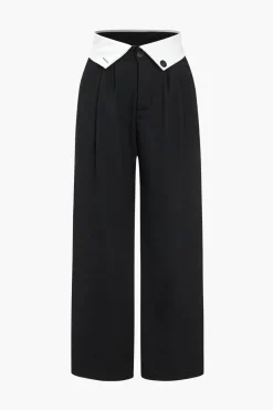 MICAS Pants-Basic Contrast High Waist Wide Leg Trousers
