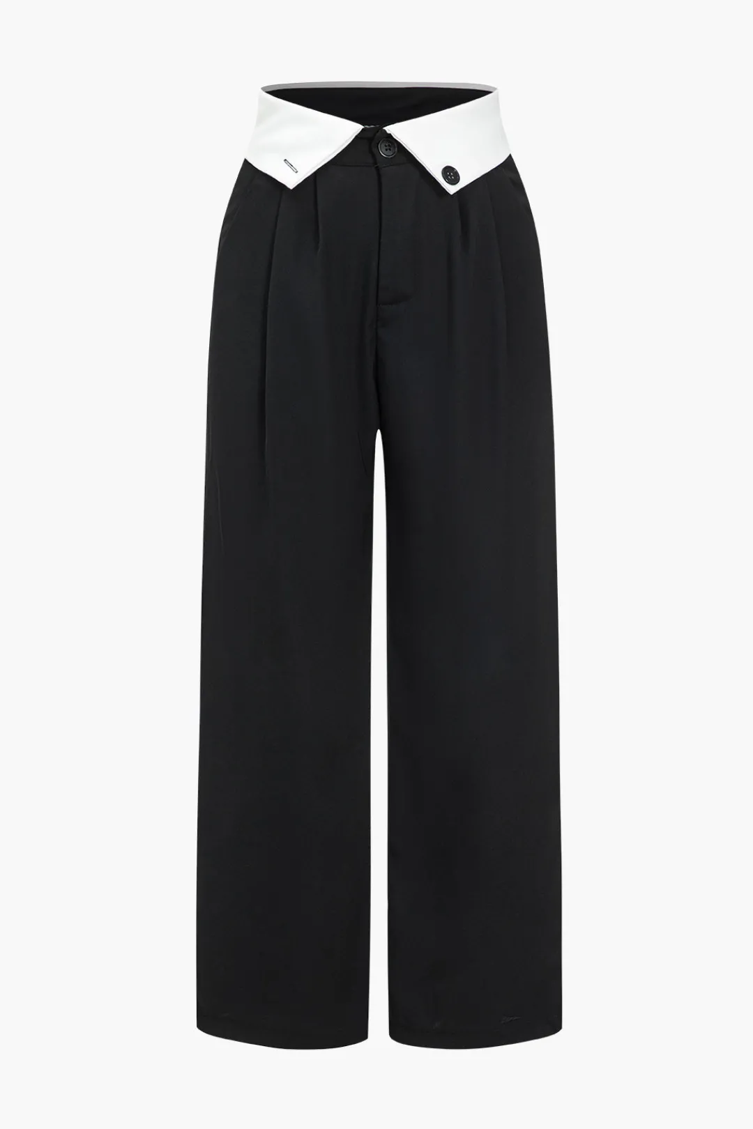 MICAS Pants-Basic Contrast High Waist Wide Leg Trousers