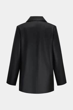 MICAS Outerwear|Outerwear-Basic Faux Leather Blazer BLACK