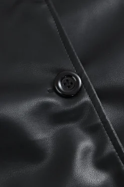 MICAS Outerwear|Outerwear-Basic Faux Leather Blazer BLACK