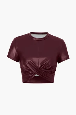 MICAS T-Shirts-Basic Faux Leather Cropped Tee