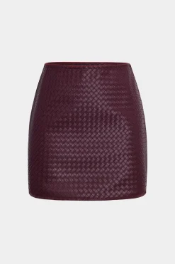 MICAS Skirts-Basic Faux Leather Mini Skirt BURGUNDY
