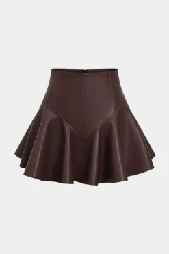 MICAS Skirts-Basic Faux Leather Pleated Mini Skirt
